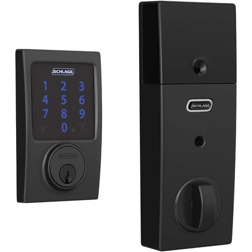 Schlage BE469ZP CEN 622 Connect Smart Deadbolt with Alarm with Century Trim in Matte Black, Z-Wave Plus Enabled