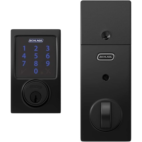 Schlage BE469ZP CEN 622 Connect Smart Deadbolt with Alarm with Century Trim in Matte Black, Z-Wave Plus Enabled