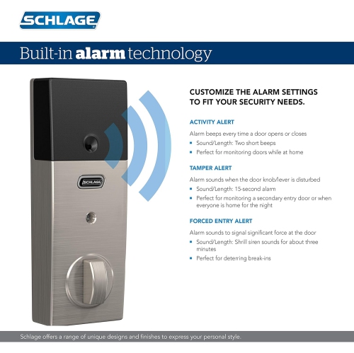 Schlage BE469ZP CEN 622 Connect Smart Deadbolt with Alarm with Century Trim in Matte Black, Z-Wave Plus Enabled