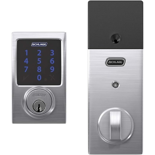 Pêne dormant intelligent 626 Connect BE469ZP CEN de Schlage avec alarme, bordure Century, chrome satiné, compatible Z-Wave Plus
