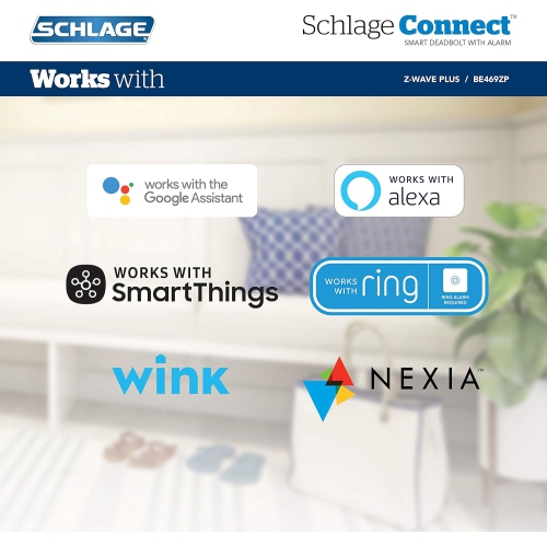 Pêne dormant intelligent 626 Connect BE469ZP CEN de Schlage avec alarme, bordure Century, chrome satiné, compatible Z-Wave Plus