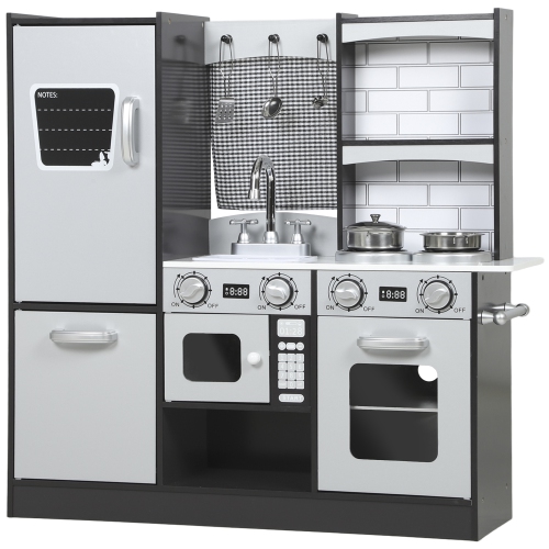 Ensemble de cuisine Play Kitchen for Kids de Qaba avec bouton de commande, accessoires, réfrigérateur, four à micro-ondes, évier et porte-serviettes,