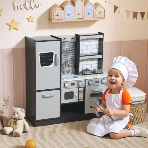 Ensemble de cuisine Play Kitchen for Kids de Qaba avec bouton de commande, accessoires, réfrigérateur, four à micro-ondes, évier et porte-serviettes,