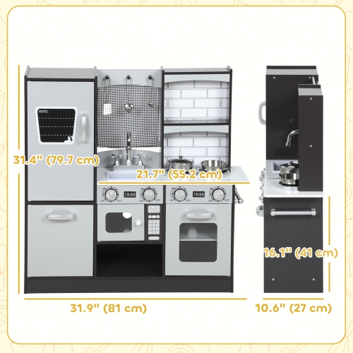Ensemble de cuisine Play Kitchen for Kids de Qaba avec bouton de commande, accessoires, réfrigérateur, four à micro-ondes, évier et porte-serviettes,