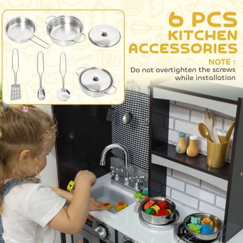 Ensemble de cuisine Play Kitchen for Kids de Qaba avec bouton de commande, accessoires, réfrigérateur, four à micro-ondes, évier et porte-serviettes,