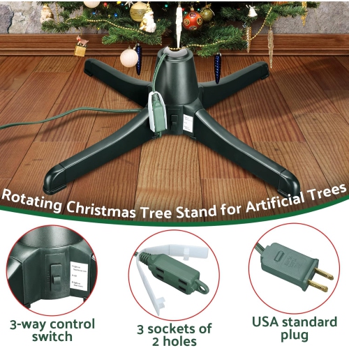 Support de sapin de Noël à base rotative électrique rotative à 360 degrés pour un maximum de 7. 5&nbsp;pi Arbres des fêtes artificiels