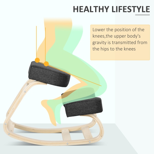 HOMCOM Ergonomic Kneeling Chair, Wood Kneel Stool with Thick Pads, Desk Knee Chair for Office, Improve Posture, Back Pain, Black