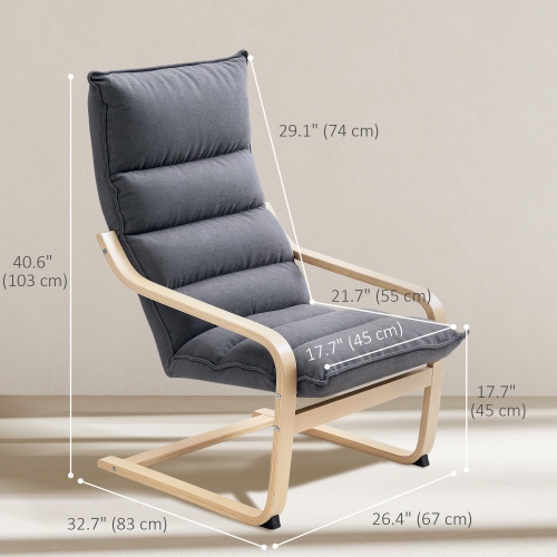 HOMCOM Birch Wood Fabric Modern Armchair, Accent Chair with Curved Leg and Arm, Leisure Lounge Chair for Living Room, Bedroom, Balcony, Office, Grey