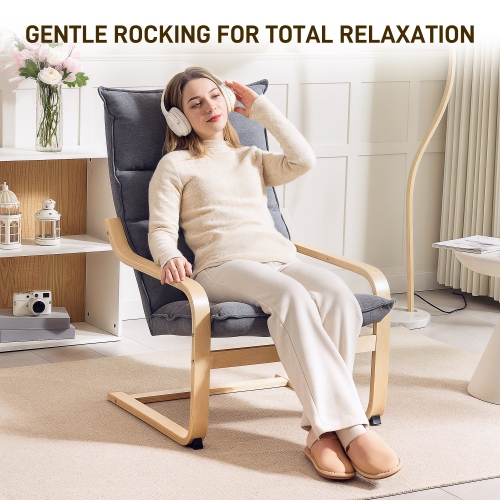 HOMCOM Birch Wood Fabric Modern Armchair, Accent Chair with Curved Leg and Arm, Leisure Lounge Chair for Living Room, Bedroom, Balcony, Office, Grey