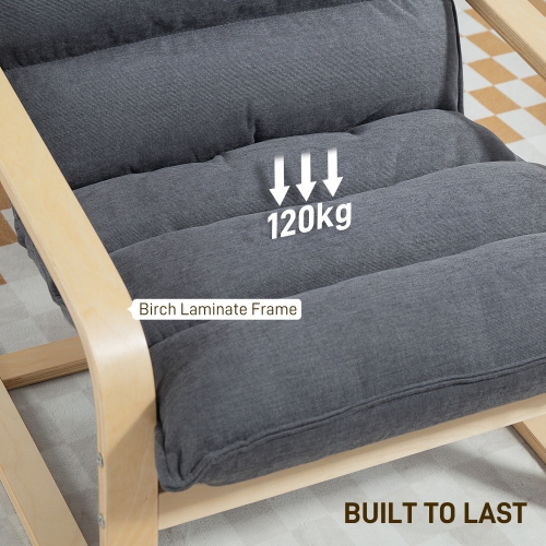 HOMCOM Birch Wood Fabric Modern Armchair, Accent Chair with Curved Leg and Arm, Leisure Lounge Chair for Living Room, Bedroom, Balcony, Office, Grey