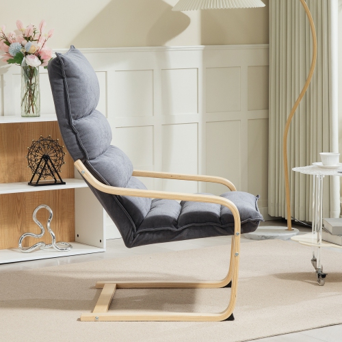 HOMCOM Birch Wood Fabric Modern Armchair, Accent Chair with Curved Leg and Arm, Leisure Lounge Chair for Living Room, Bedroom, Balcony, Office, Grey