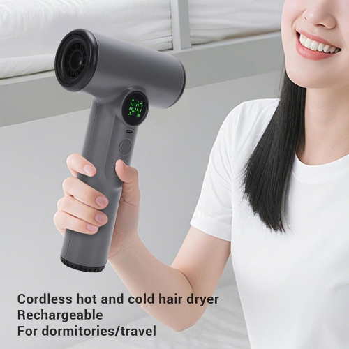 Cordless Hair Dryer 15600mAh USB C Rechargeable, 5 Speed ABS for Travel Dorm Camping, Portable Blow Dryer with Nozzle