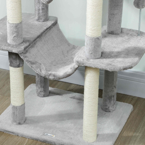 PawHut Cat Tree, 69" Cat Tower for Indoor Kittens, Multi-Level Tower with 2 Condos, Scratching Posts, 2 Hammocks, Perches, Pompoms for Multiple