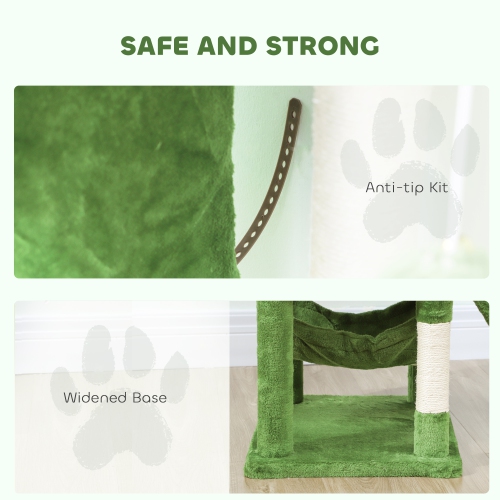 PawHut Cat Tree, 70" Multi-Level Cat Tower for Indoor with 2 Condos, 2 Plush Top Perches, Hammock, Platforms, Toy Balls, Sisal Scratching Posts and