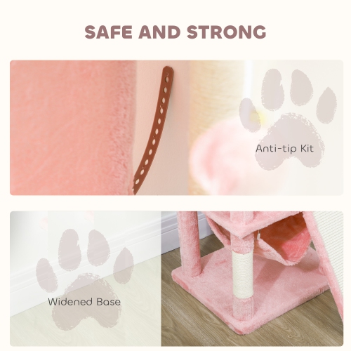 PawHut Cat Tree, 70" Multi-Level Cat Tower for Indoor with 2 Condos, 2 Plush Top Perches, Hammock, Platforms, Toy Balls, Sisal Scratching Posts and