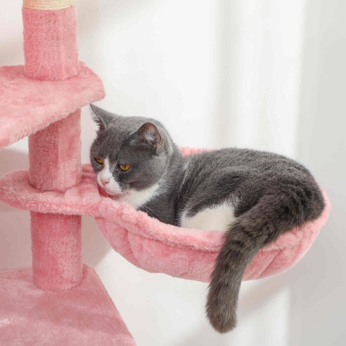 PawHut Cat Tree, 70" Multi-Level Cat Tower for Indoor with 2 Condos, 2 Plush Top Perches, Hammock, Platforms, Toy Balls, Sisal Scratching Posts and
