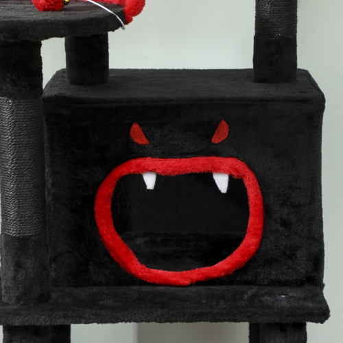 PawHut Gothic Cat Tree, 60" Multi-Level Cat Tower for Indoor Kittens Large Adult with Coffin Bed, Sisal Scratching Posts & Ramp, Condo, Hammock,