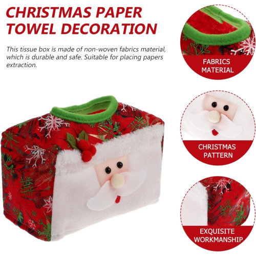 5Pcs Santa Snowman Tissue Box Cover Christmas Tissue Box Cover Soft Tissue Holder Case Christmas Plush Santa Snowman Decor