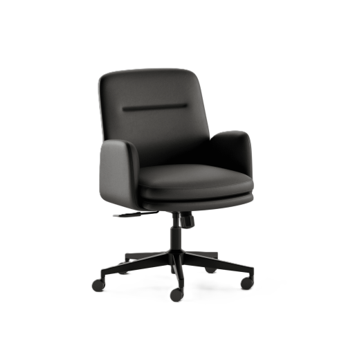 BRANCH  Softside Mid-Century Modern Mid Back Office Chair – Removable Arms, Adjustable Height, Cloud-Like Comfort - Vegan Leather / Base In Black