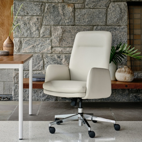 Fauteuil de bureau moderne mi-siècle Branch Softside à dossier haut – Accoudoirs amovibles, hauteur réglable, confort semblable à un nuage – Cuir