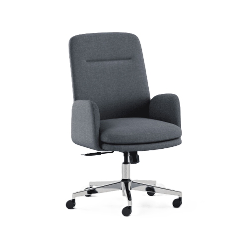 Branch Softside Mid-Century Modern High Back Office Chair – Removable Arms, Adjustable Height, Cloud-Like Comfort - Overcast Fabric / Chrome Base