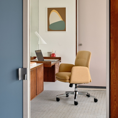 Branch Softside Mid-Century Modern High Back Office Chair – Removable Arms, Adjustable Height, Cloud-Like Comfort - Bone Fabric / Chrome Base