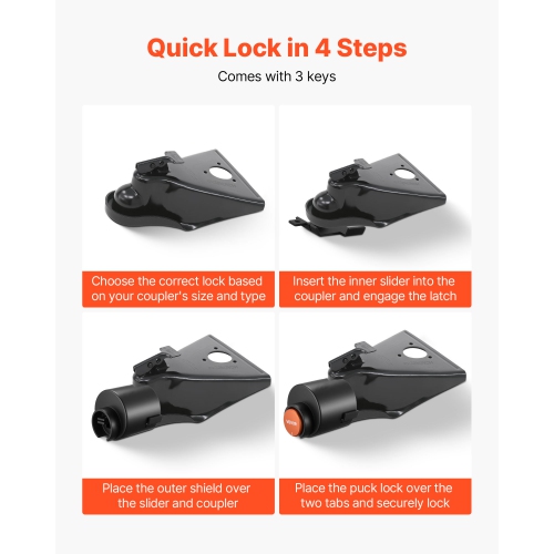 VEVOR Trailer Lock, Fits 2-5/16-Inch Airstream Couplers, Heavy Duty Hitch Lock with 3 Keys Secures Security Chains, Rust-resistant, Anti-Theft