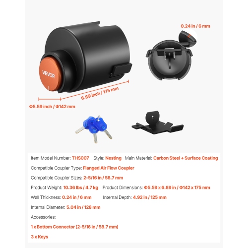 VEVOR Trailer Lock, Fits 2-5/16-Inch Airstream Couplers, Heavy Duty Hitch Lock with 3 Keys Secures Security Chains, Rust-resistant, Anti-Theft