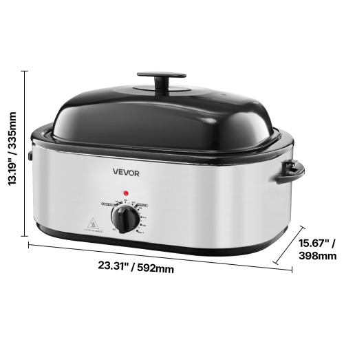 Rôtissoire VEVOR, rôtissoire électrique pour dinde de 24 pte, température réglable 150-450avec 3 bacs, couvercle d'auto-arrosage, fonction de