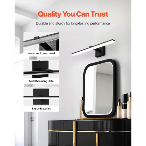 VEVOR 24.02-Inch Bathroom Vanity Light Bar, LED Modern Light Fixture Over Mirror, with 360° Rotatable, IP44 Waterproof, 18W, 6000K, Wall Lighting for