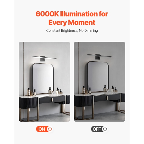VEVOR 24.02-Inch Bathroom Vanity Light Bar, LED Modern Light Fixture Over Mirror, with 360° Rotatable, IP44 Waterproof, 18W, 6000K, Wall Lighting for