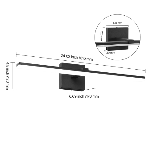 VEVOR 24.02-Inch Bathroom Vanity Light Bar, LED Modern Light Fixture Over Mirror, with 360° Rotatable, IP44 Waterproof, 18W, 6000K, Wall Lighting for