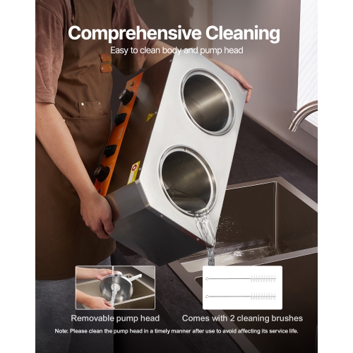 VEVOR 2.4x2 L 86-230℉ Electric Cheese Dispenser with Pumps, Commercial Hot Fudge Warmer,Plastic Double Pumps Dispenser,Temp Adjustable Nacho Cheese