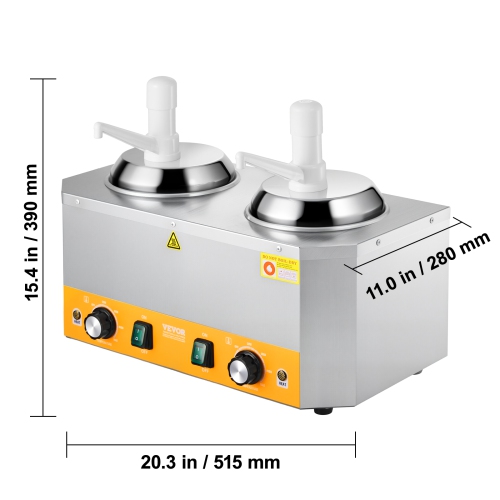 VEVOR 2.4x2 L 86-230℉ Electric Cheese Dispenser with Pumps, Commercial Hot Fudge Warmer,Plastic Double Pumps Dispenser,Temp Adjustable Nacho Cheese