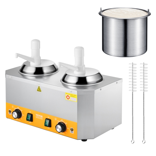 VEVOR 2.4x2 L 86-230℉ Electric Cheese Dispenser with Pumps, Commercial Hot Fudge Warmer,Plastic Double Pumps Dispenser,Temp Adjustable Nacho Cheese