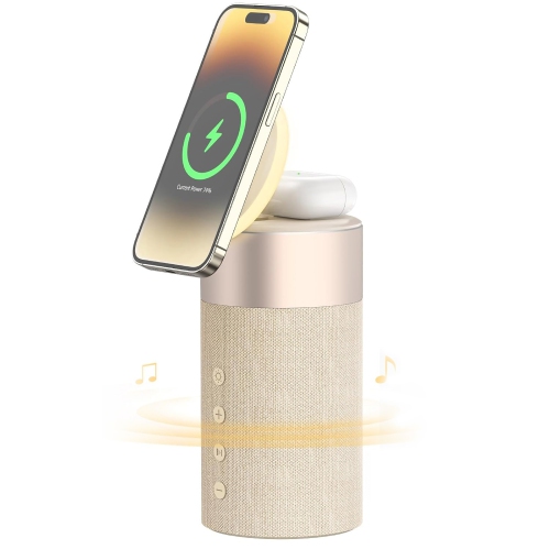 Haut-parleur Bluetooth, chargeur sans fil magnétique, haut-parleurs Bluetooth avec veilleuse, station de recharge sans fil 2 en 1 pour iPhone