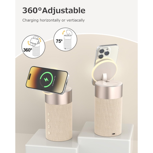 Haut-parleur Bluetooth, chargeur sans fil magnétique, haut-parleurs Bluetooth avec veilleuse, station de recharge sans fil 2 en 1 pour iPhone
