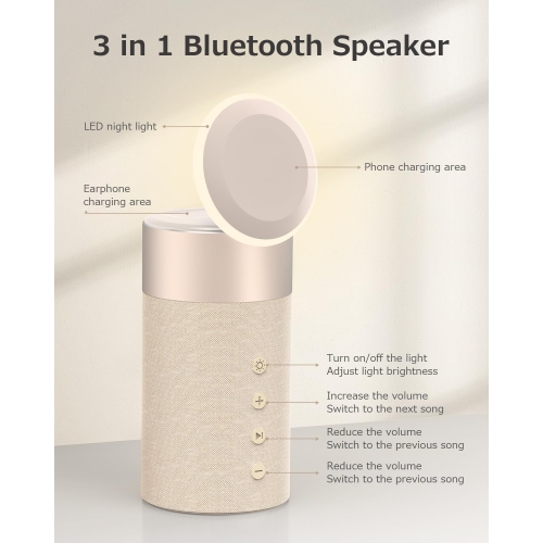 Haut-parleur Bluetooth, chargeur sans fil magnétique, haut-parleurs Bluetooth avec veilleuse, station de recharge sans fil 2 en 1 pour iPhone