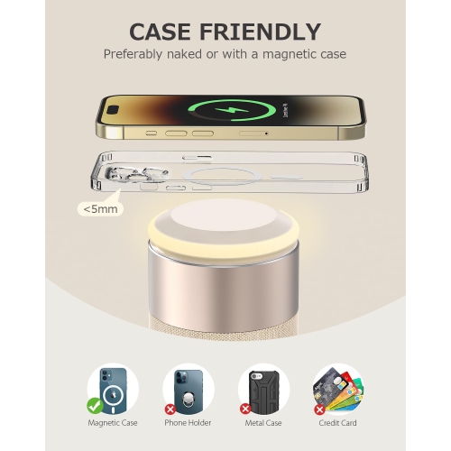 Haut-parleur Bluetooth, chargeur sans fil magnétique, haut-parleurs Bluetooth avec veilleuse, station de recharge sans fil 2 en 1 pour iPhone