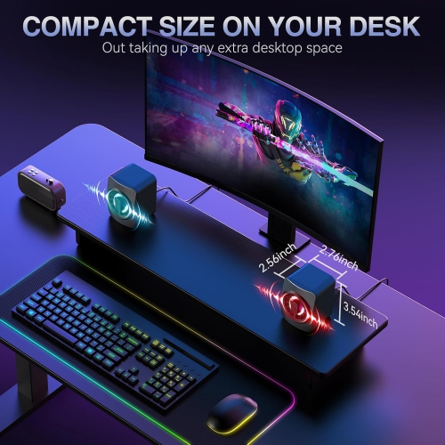 Computer Speakers,RGB PC Speakers,USB Powered 3.5mm Aux Speaker for Desktop PC Laptop Tablet,Small Computer Speakers with Dynamic Lights