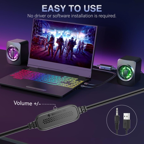 Computer Speakers,RGB PC Speakers,USB Powered 3.5mm Aux Speaker for Desktop PC Laptop Tablet,Small Computer Speakers with Dynamic Lights