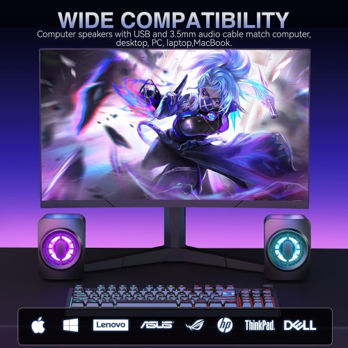 Computer Speakers,RGB PC Speakers,USB Powered 3.5mm Aux Speaker for Desktop PC Laptop Tablet,Small Computer Speakers with Dynamic Lights