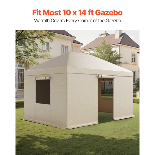 VEVOR Winter Gazebo Cover Fits 10 x 14 ft Hardtop Gazebos, All-Weather Gazebo Cover with Sidewalls & Mesh Windows, High-Density PE Material, Enclosed