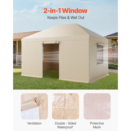 VEVOR Winter Gazebo Cover Fits 10 x 14 ft Hardtop Gazebos, All-Weather Gazebo Cover with Sidewalls & Mesh Windows, High-Density PE Material, Enclosed