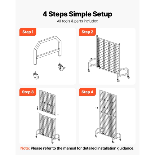 VEVOR 2 Packs Grid Wall Panels, 2.9 x 5.9 ft Wire Grid Panels Display Rack, Movable Art Display Shelf with Wheels and 10 Hooks, Black Carbon Steel