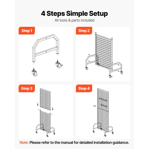 VEVOR 3 Packs Grid Wall Panels, 1.9 x 5.4 ft Wire Grid Panels Display Rack, Movable Art Display Shelf with Wheels and 30 Hooks, Black Carbon Steel