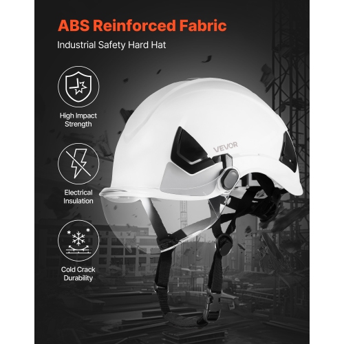 VEVOR Industrial Safety Helmet, ANSI/ISEA Z89.1 Approved ABS Hard Hat with Visor & 6-Point Ratchet Suspension, Adjustable Vented Hardhat for Men &