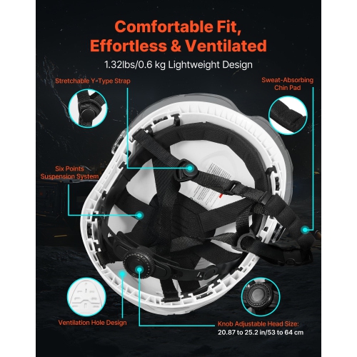 VEVOR Industrial Safety Helmet, ANSI/ISEA Z89.1 Approved ABS Hard Hat with Visor & 6-Point Ratchet Suspension, Adjustable Vented Hardhat for Men &