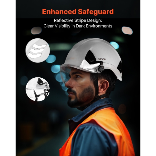 VEVOR Industrial Safety Helmet, ANSI/ISEA Z89.1 Approved ABS Hard Hat with Visor & 6-Point Ratchet Suspension, Adjustable Vented Hardhat for Men &
