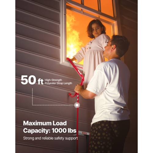 VEVOR 1000LBS Max Loading Fire Escape Ladder, 5-6 Story 50FT Retractable Emergency Fire Ladder, Lightweight Aluminum Alloy Safety Escape Ladders with